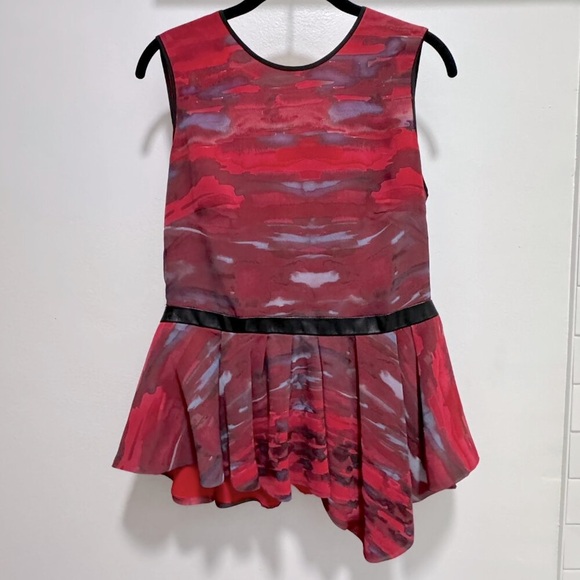 HUNTER BELL Tops - Hunter Bell Sleeveless Peplum, Leather Trim Top, Size 8